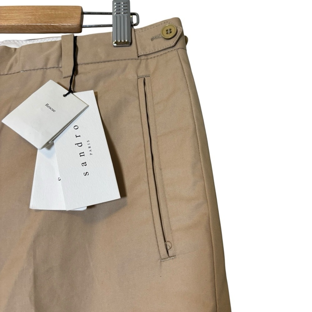 NWT Sandro Paris Women’s High Waisted Trouser E15 Prest Beige Cotton Pants-Sz 42 - Picture 3 of 7